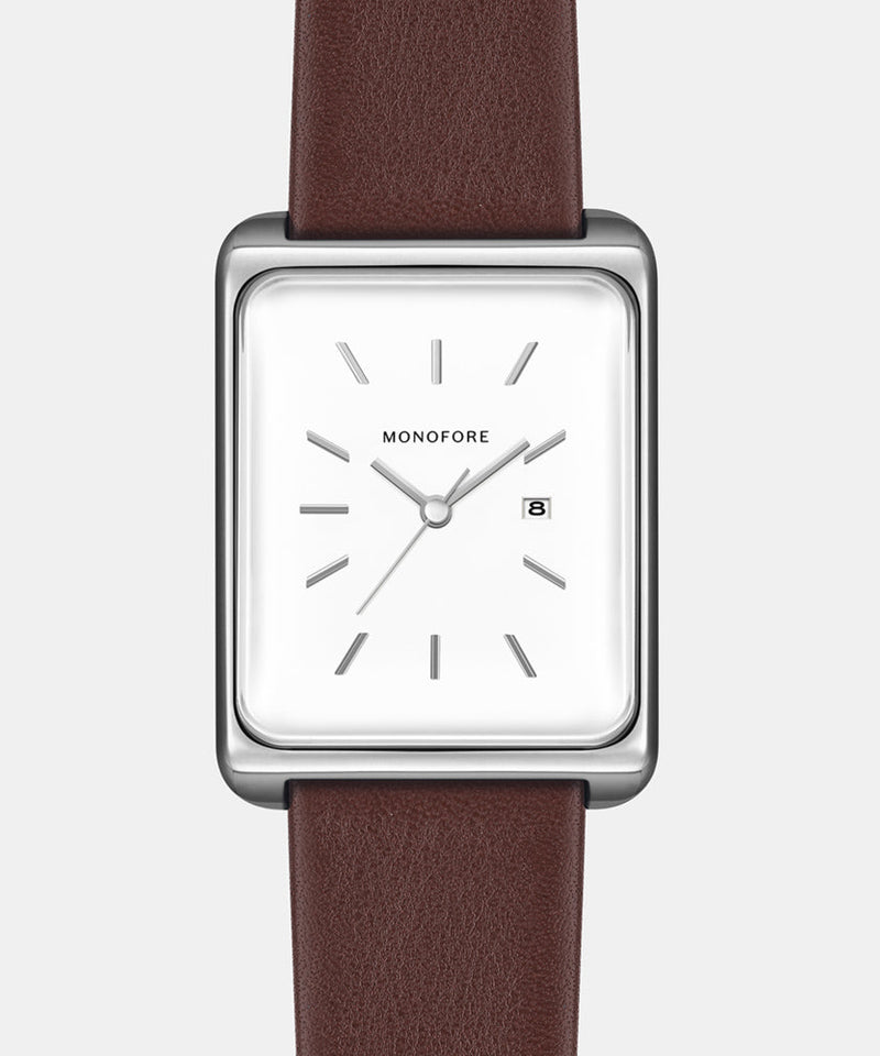 M01 Silver White 41mm - Brown Leather - Monofore