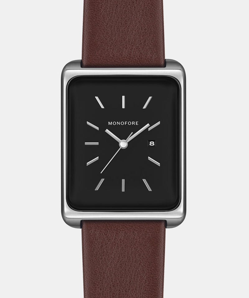 M01 Silver Black 41mm - Brown Leather - Monofore