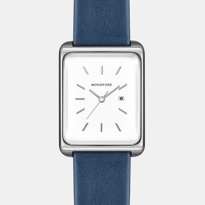 M01 Silver White 41mm - Steel Blue Leather - Monofore
