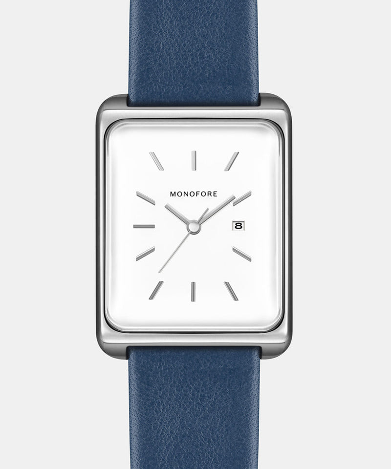M01 Silver White 41mm - Steel Blue Leather - Monofore