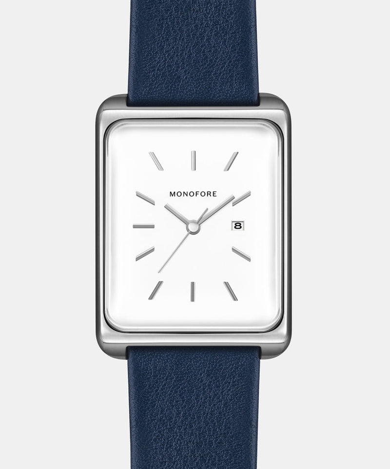 M01 Silver White 41mm - Navy Leather - Monofore