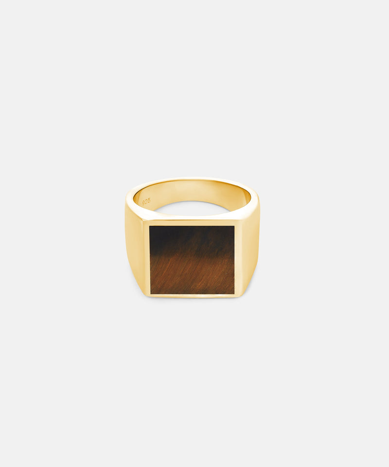 Square Tiger Eye Ring Gold