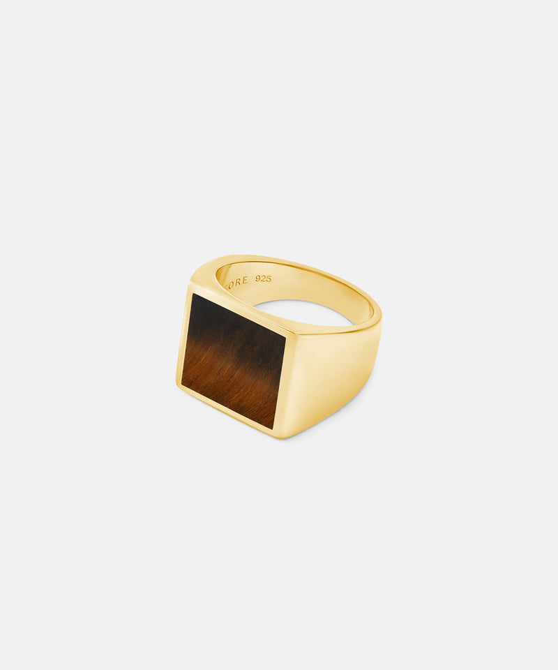 Square Tiger Eye Ring Gold