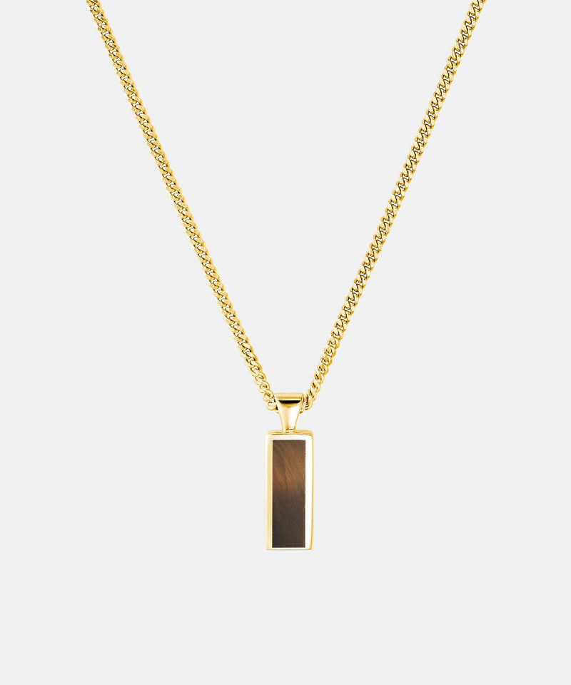 Block Tiger Eye Pendant Gold