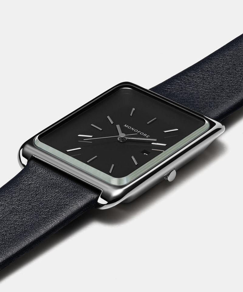 M01 Silver Black 41mm - Black Leather - Monofore