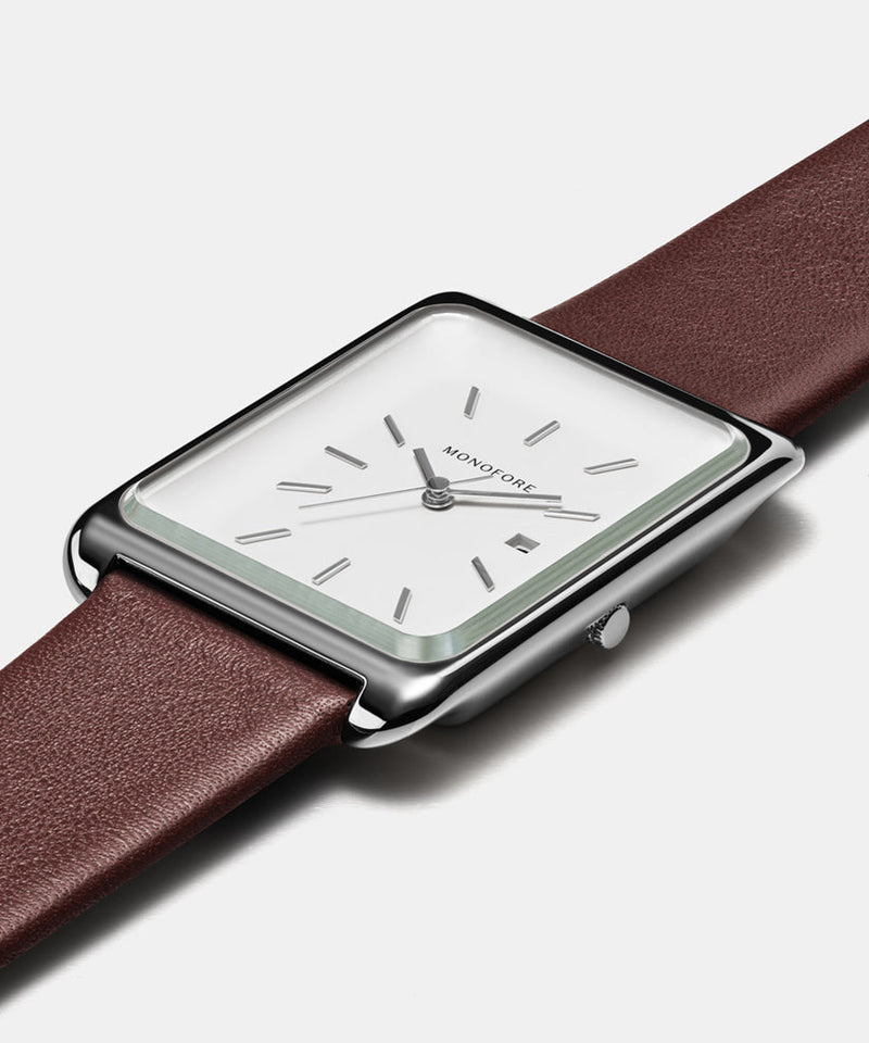 M01 Silver White 41mm - Brown Leather - Monofore