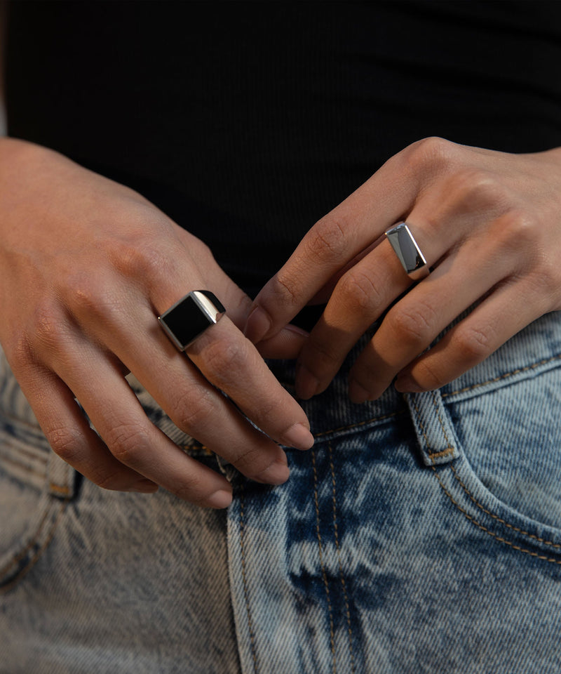 Square Onyx Ring Silver