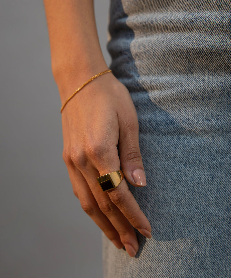 Square Tiger Eye Ring Gold