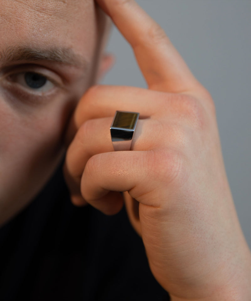 Square Tiger Eye Ring Silver